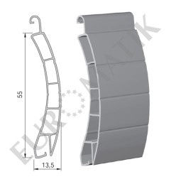 Lame PVC 55 x 13,5 mm ajourée et rainurée 2 faces - gris (1 mètre)